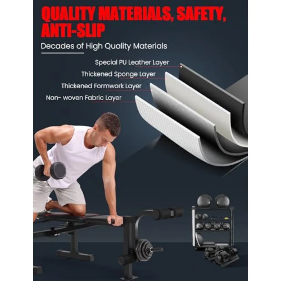 XMSJ 600LBS Adjustable Weight Bench Integrated Squat Rack Leg Extension