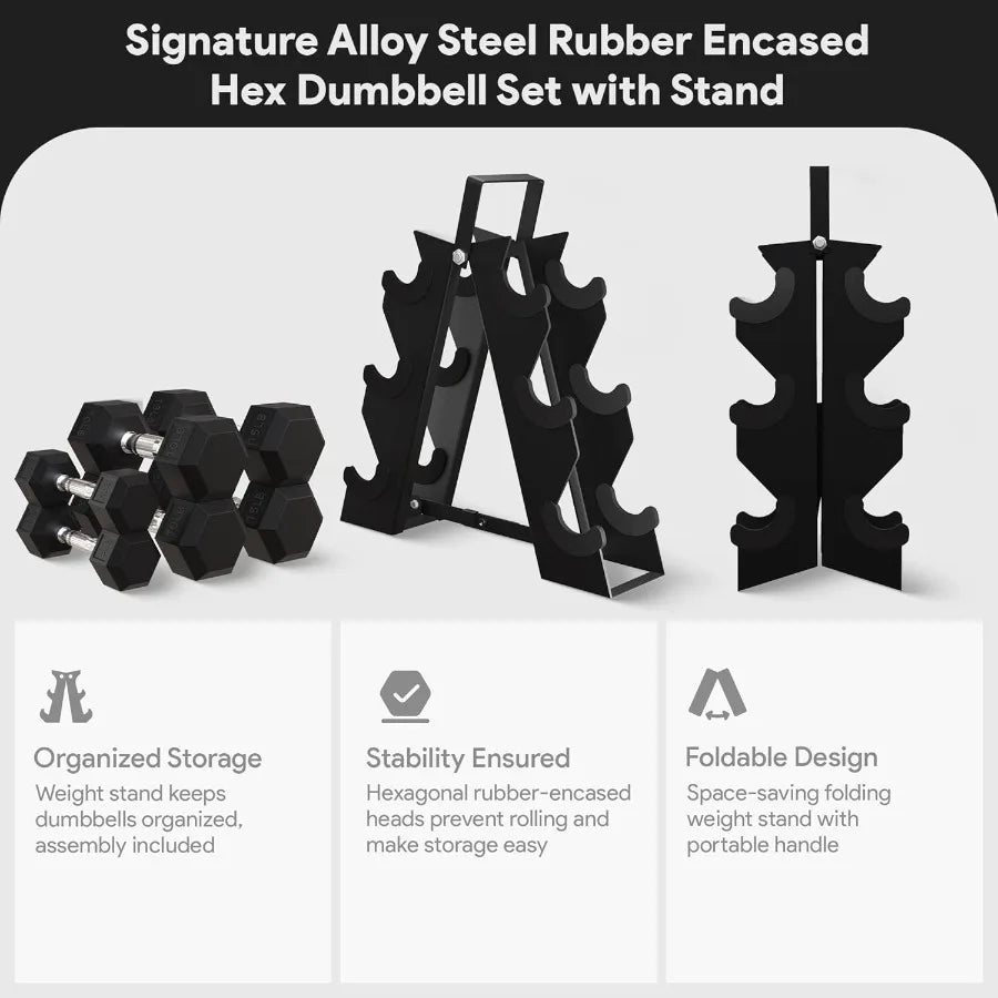 XMSJ Rubber Encased Hex Dumbbell Set For Home Gym Training