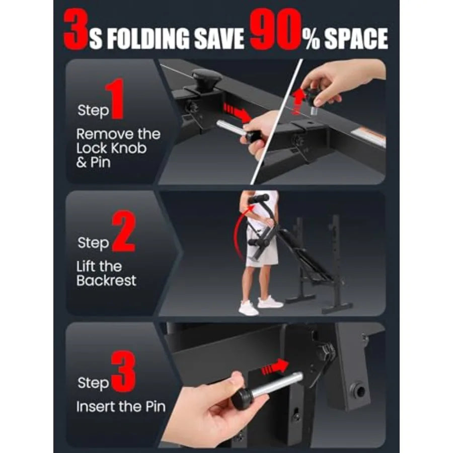 XMSJ 600LBS Adjustable Weight Bench Integrated Squat Rack Leg Extension