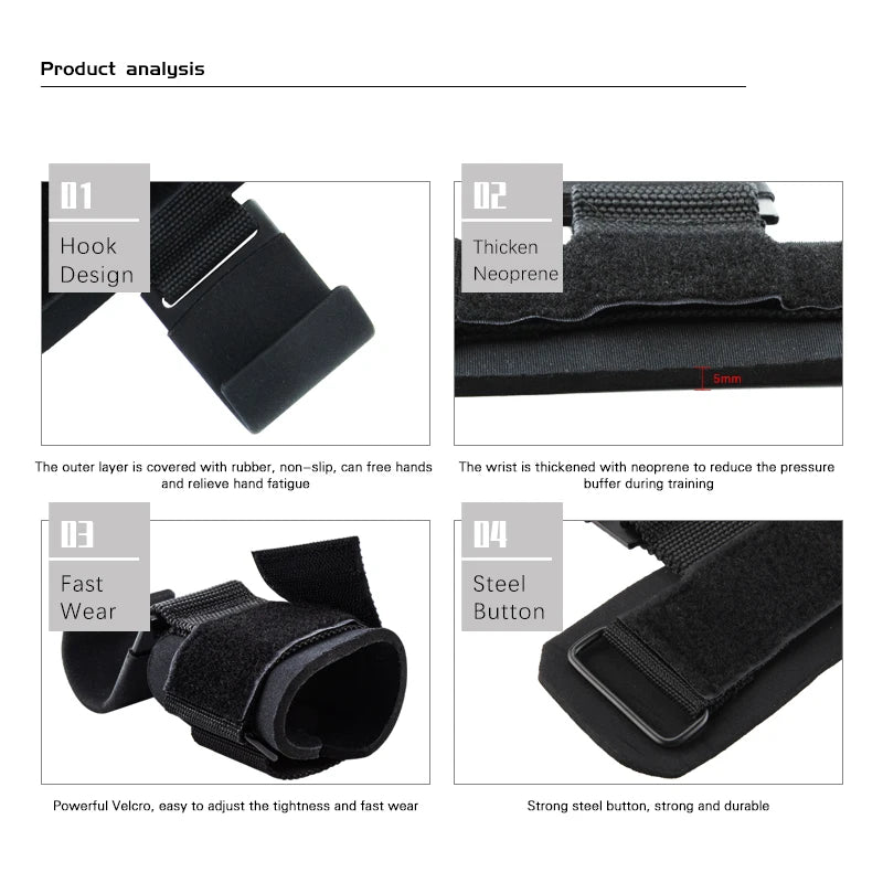 Weight Lifting Hook Grips With Wrist Wraps For Gym Training