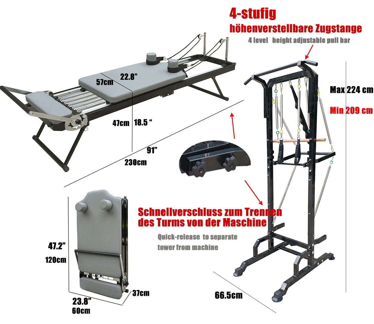 Nexace Pilates Reformer Machine With Tower Foldable Home Gym Equipment