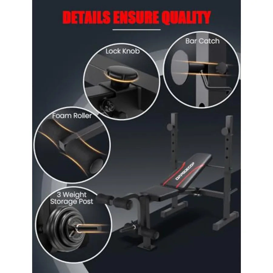 XMSJ 600LBS Adjustable Weight Bench Integrated Squat Rack Leg Extension