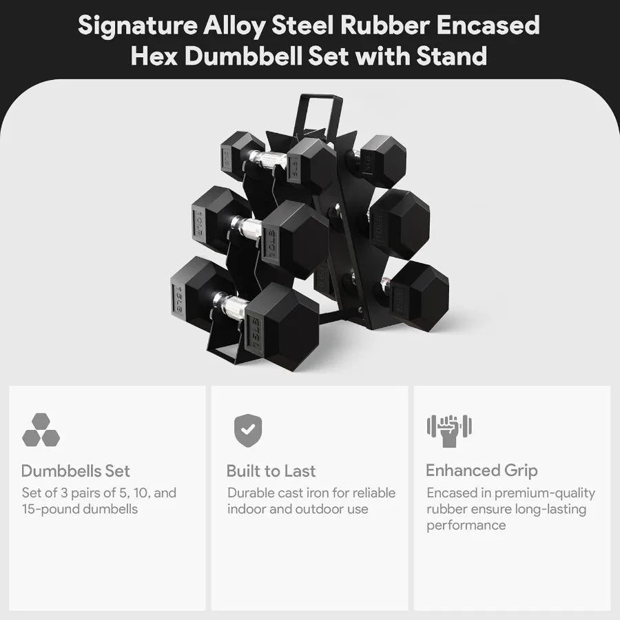XMSJ Rubber Encased Hex Dumbbell Set For Home Gym Training
