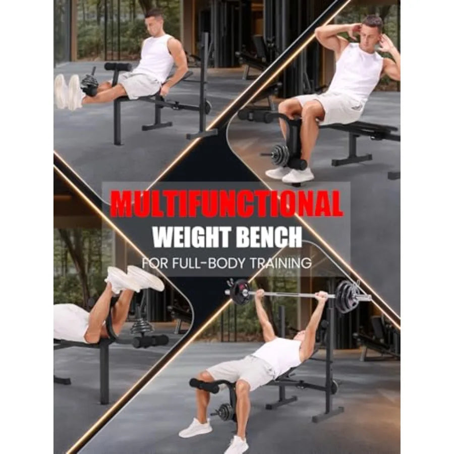 XMSJ 600LBS Adjustable Weight Bench Integrated Squat Rack Leg Extension