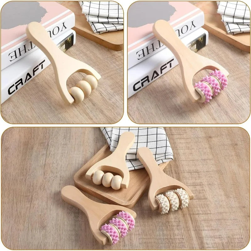 Wooden Massage Roller Set Handheld Massager For Body And Feet